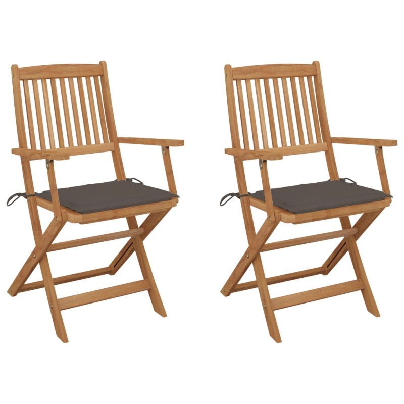 vidaXL Klappbare Gartenstühle 2 Stk. mit Kissen Massivholz Akazie vidaXL Klappbare Gartenstühle 2 Stk. mit Kissen Massivholz Akazie