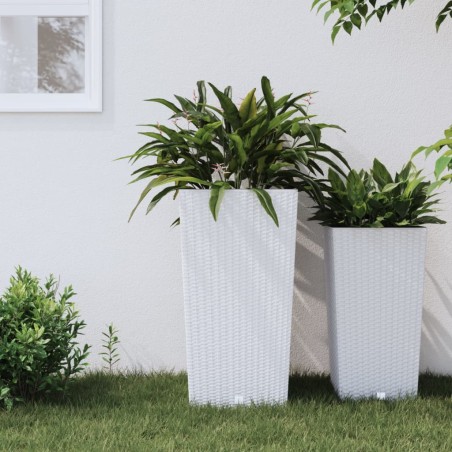 vidaXL Pflanzkübel mit herausnehmbaren Einsatz Weiß 21/49 L PP-Rattan