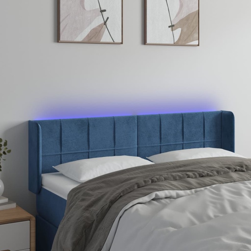 vidaXL LED Kopfteil Dunkelblau 147x16x78/88 cm Samt