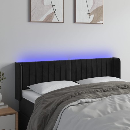 vidaXL LED Kopfteil Schwarz 147x16x78/88 cm Samt