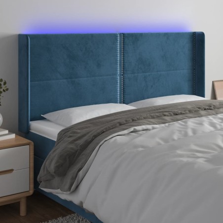 vidaXL LED Kopfteil Dunkelblau 183x16x118/128 cm Samt