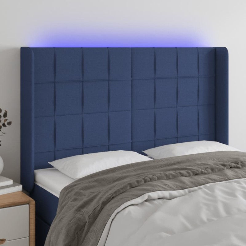 vidaXL LED Kopfteil Blau 147x16x118/128 cm Stoff vidaXL LED Kopfteil Blau 147x16x118/128 cm Stoff