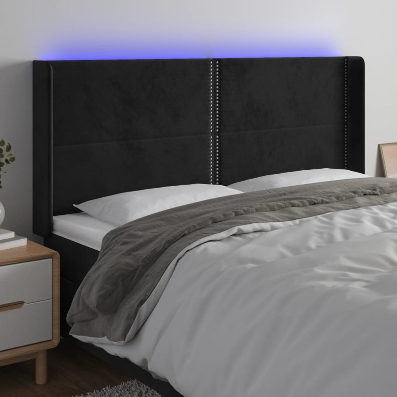 vidaXL LED Kopfteil Schwarz 183x16x118/128 cm Samt