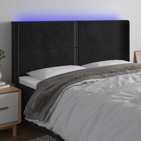 vidaXL LED Kopfteil Schwarz 183x16x118/128 cm Samt
