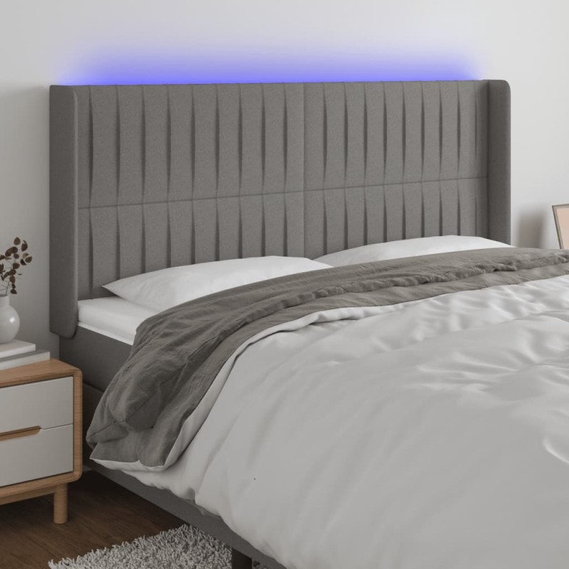 vidaXL LED Kopfteil Dunkelgrau 163x16x118/128 cm Stoff vidaXL LED Kopfteil Dunkelgrau 163x16x118/128 cm Stoff