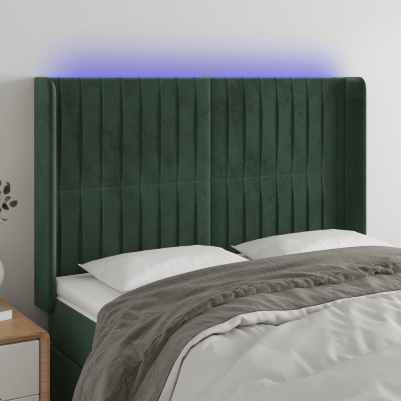 vidaXL LED Kopfteil Dunkelgrün 147x16x118/128 cm Samt vidaXL LED Kopfteil Dunkelgrün 147x16x118/128 cm Samt