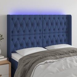 vidaXL LED Kopfteil Blau 163x16x118/128 cm Stoff
