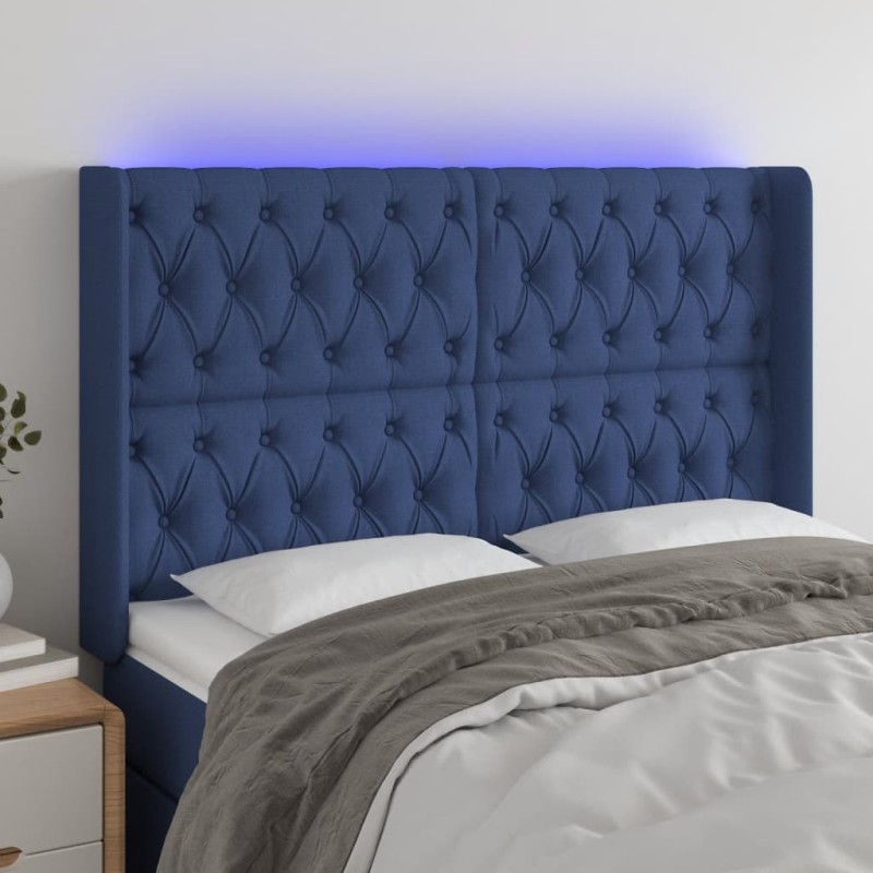 vidaXL LED Kopfteil Blau 163x16x118/128 cm Stoff vidaXL LED Kopfteil Blau 163x16x118/128 cm Stoff