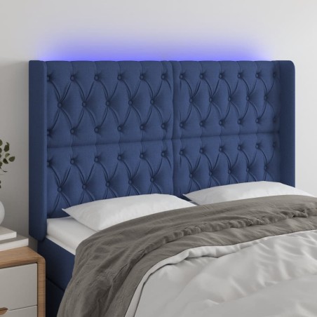 vidaXL LED Kopfteil Blau 163x16x118/128 cm Stoff