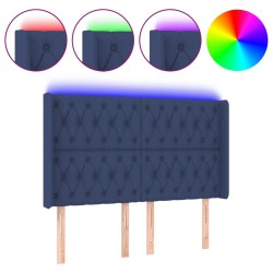 vidaXL LED Kopfteil Blau 163x16x118/128 cm Stoff