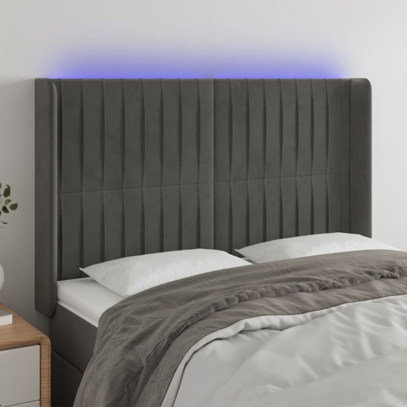 vidaXL LED Kopfteil Dunkelgrau 147x16x118/128 cm Samt vidaXL LED Kopfteil Dunkelgrau 147x16x118/128 cm Samt
