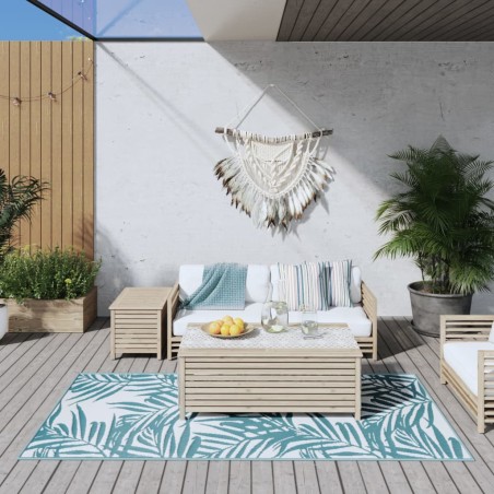 vidaXL Outdoor-Teppich Aquablau und Weiß 100x200 cm Beidseitig Nutzbar