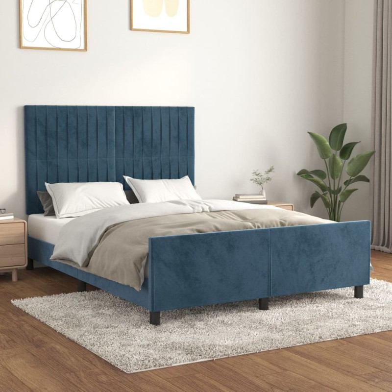 vidaXL Bettgestell mit Kopfteil Dunkelblau 140x190 cm Samt vidaXL Bettgestell mit Kopfteil Dunkelblau 140x190 cm Samt