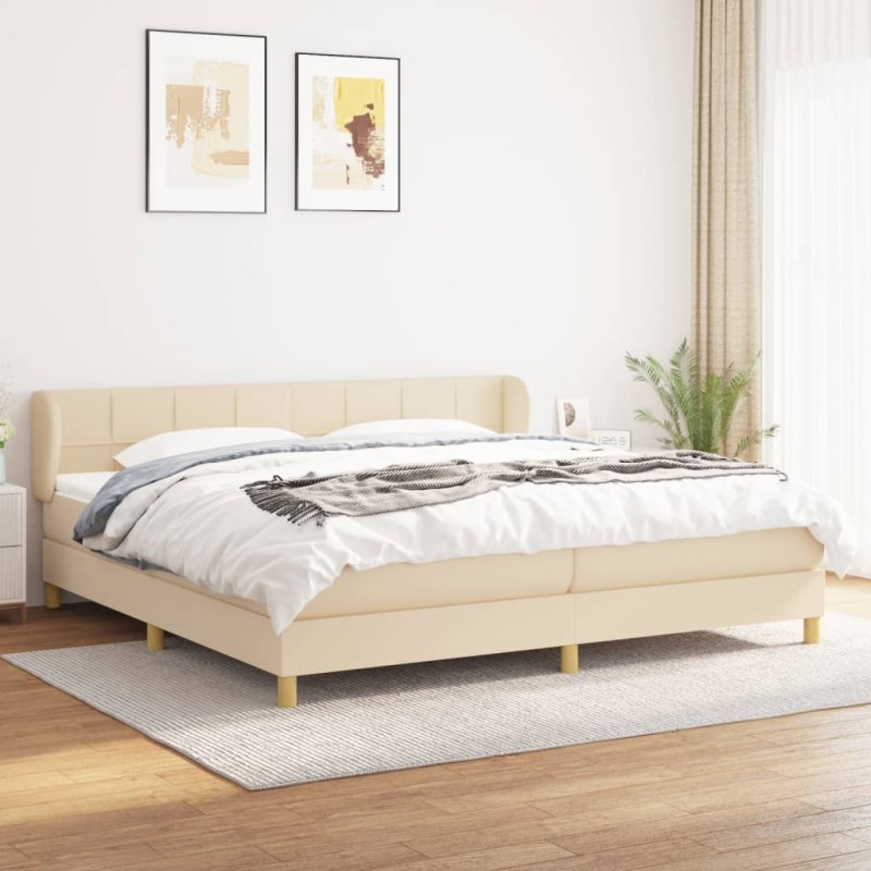 vidaXL Boxspringbett mit Matratze Creme 200x200 cm Stoff vidaXL Boxspringbett mit Matratze Creme 200x200 cm Stoff