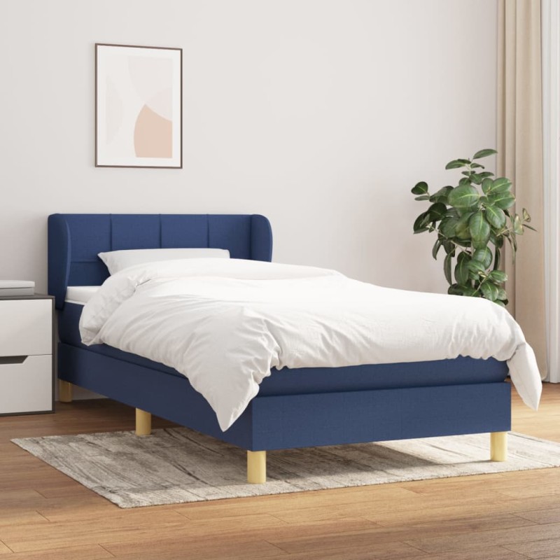 vidaXL Boxspringbett mit Matratze Blau 90x200 cm Stoff vidaXL Boxspringbett mit Matratze Blau 90x200 cm Stoff