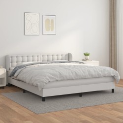 vidaXL Boxspringbett mit Matratze Weiß 160x200 cm Kunstleder