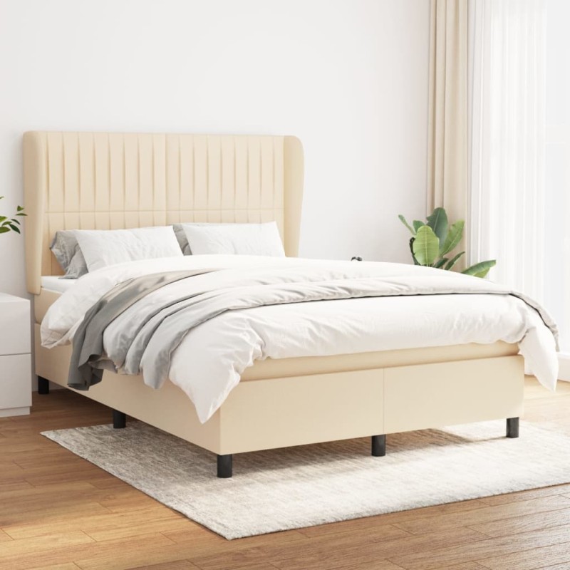 vidaXL Boxspringbett mit Matratze Creme 140x190 cm Stoff vidaXL Boxspringbett mit Matratze Creme 140x190 cm Stoff