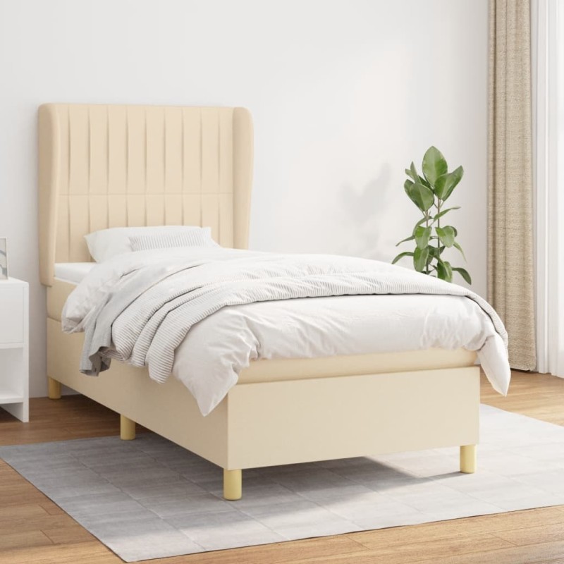 vidaXL Boxspringbett mit Matratze Creme 100x200 cm Stoff vidaXL Boxspringbett mit Matratze Creme 100x200 cm Stoff