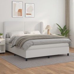 vidaXL Boxspringbett mit Matratze Weiß 160x200 cm Kunstleder
