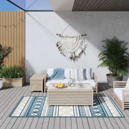 Outdoor-Teppich Aquablau und Weiß 100x200 cm Beidseitig Nutzbar