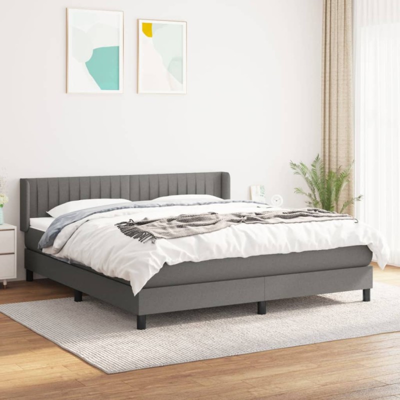 vidaXL Boxspringbett mit Matratze Dunkelgrau 160x200 cm Stoff vidaXL Boxspringbett mit Matratze Dunkelgrau 160x200 cm Stoff