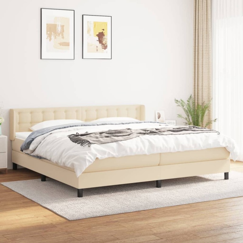 vidaXL Boxspringbett mit Matratze Creme 200x200 cm Stoff vidaXL Boxspringbett mit Matratze Creme 200x200 cm Stoff