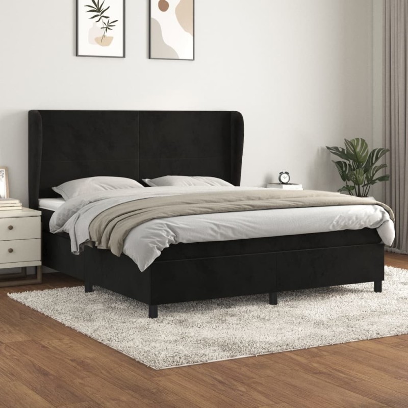 vidaXL Boxspringbett mit Matratze Schwarz 180x200 cm Samt vidaXL Boxspringbett mit Matratze Schwarz 180x200 cm Samt