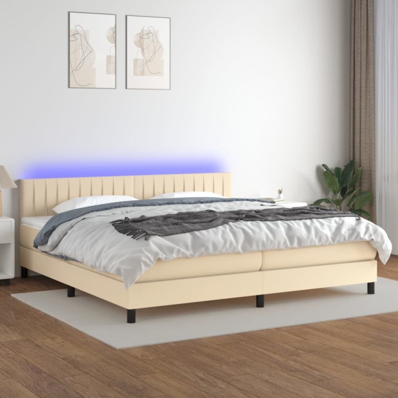 vidaXL Boxspringbett mit Matratze & LED Creme 200x200 cm Stoff vidaXL Boxspringbett mit Matratze & LED Creme 200x200 cm Stoff
