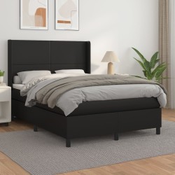 vidaXL Boxspringbett mit Matratze Schwarz 140x190 cm Kunstleder