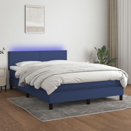 vidaXL Boxspringbett mit Matratze & LED Blau 140x190 cm Stoff