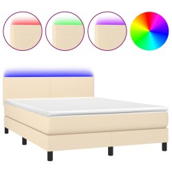 vidaXL Boxspringbett mit Matratze & LED Creme 140x200 cm Stoff