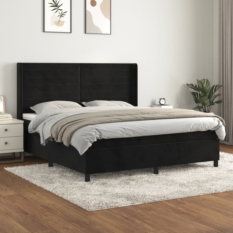 vidaXL Boxspringbett mit Matratze Schwarz 160x200 cm Samt vidaXL Boxspringbett mit Matratze Schwarz 160x200 cm Samt