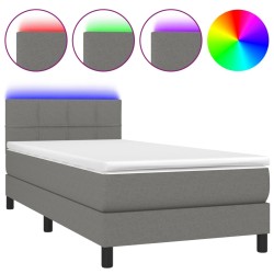 vidaXL Boxspringbett mit Matratze & LED Dunkelgrau 90x200 cm Stoff