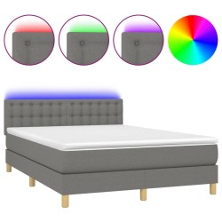 vidaXL Boxspringbett mit Matratze & LED Dunkelgrau 140x200 cm Stoff