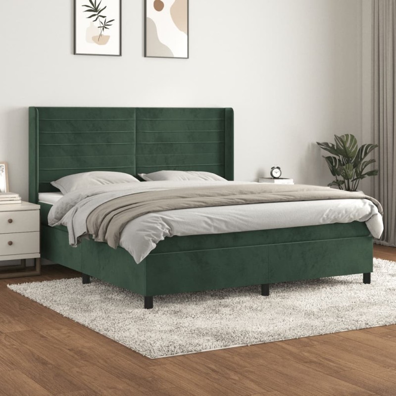 vidaXL Boxspringbett mit Matratze Dunkelgrün 180x200 cm Samt vidaXL Boxspringbett mit Matratze Dunkelgrün 180x200 cm Samt