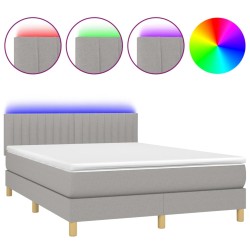 vidaXL Boxspringbett mit Matratze & LED Hellgrau 140x200 cm Stoff