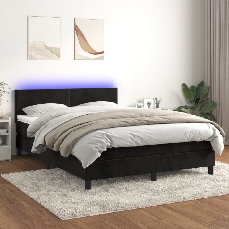 vidaXL Boxspringbett mit Matratze & LED Schwarz 140x200 cm Samt vidaXL Boxspringbett mit Matratze & LED Schwarz 140x200 cm Samt