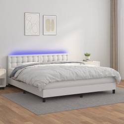 vidaXL Boxspringbett mit Matratze & LED Weiß 160x200 cm Kunstleder