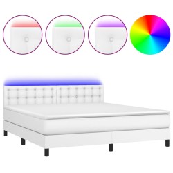 vidaXL Boxspringbett mit Matratze & LED Weiß 160x200 cm Kunstleder