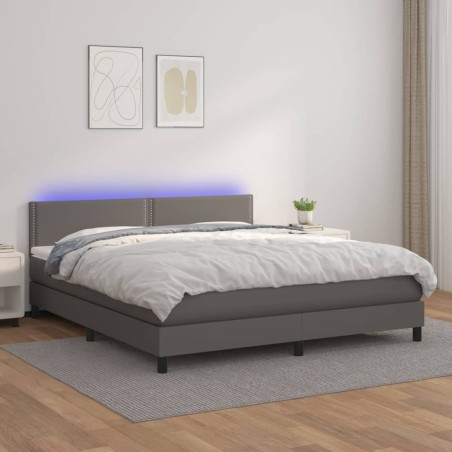 vidaXL Boxspringbett mit Matratze & LED Grau 180x200 cm Kunstleder