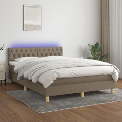 vidaXL Boxspringbett mit Matratze & LED Taupe 140x190 cm Stoff