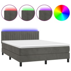 vidaXL Boxspringbett mit Matratze & LED Dunkelgrau 140x190 cm Samt