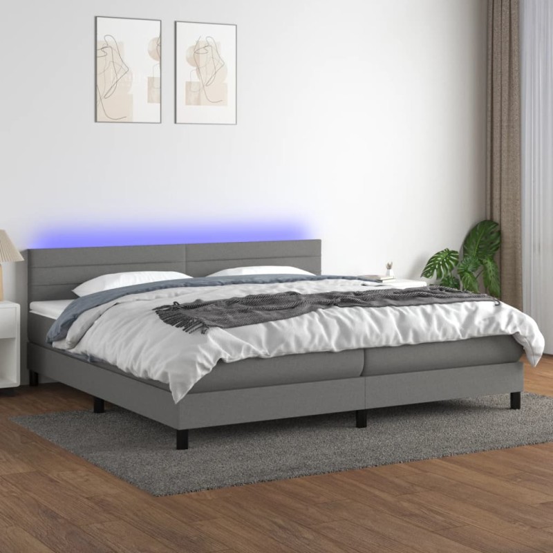 vidaXL Boxspringbett mit Matratze & LED Dunkelgrau 200x200 cm Stoff vidaXL Boxspringbett mit Matratze & LED Dunkelgrau 200x200 cm Stoff