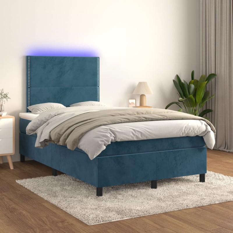 vidaXL Boxspringbett mit Matratze & LED Dunkelblau 120x200 cm Samt vidaXL Boxspringbett mit Matratze & LED Dunkelblau 120x200 cm Samt