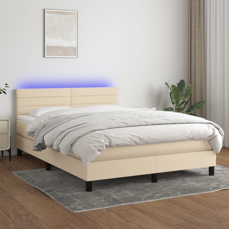 vidaXL Boxspringbett mit Matratze & LED Creme 140x190 cm Stoff vidaXL Boxspringbett mit Matratze & LED Creme 140x190 cm Stoff
