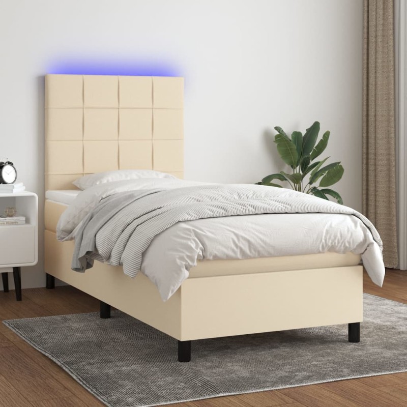 vidaXL Boxspringbett mit Matratze & LED Creme 90x200 cm Stoff vidaXL Boxspringbett mit Matratze & LED Creme 90x200 cm Stoff