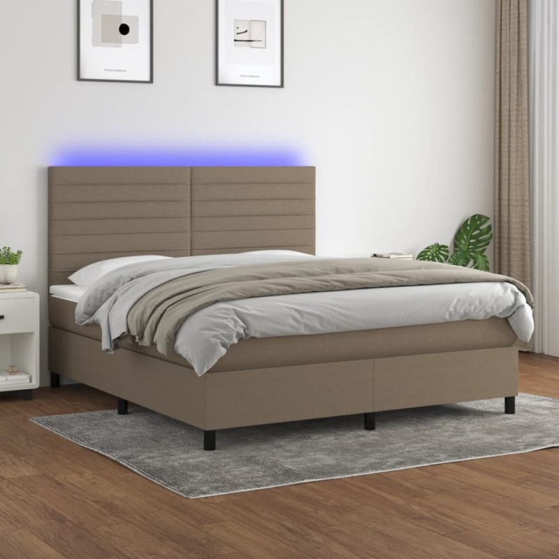 vidaXL Boxspringbett mit Matratze & LED Taupe 160x200 cm Stoff vidaXL Boxspringbett mit Matratze & LED Taupe 160x200 cm Stoff