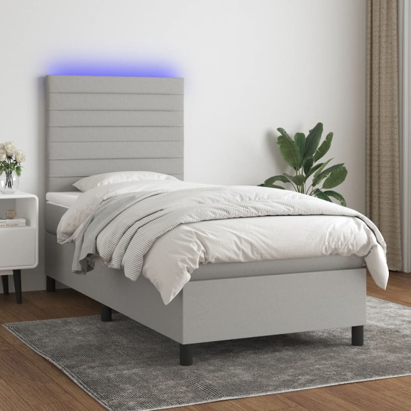 vidaXL Boxspringbett mit Matratze & LED Hellgrau 90x190 cm Stoff vidaXL Boxspringbett mit Matratze & LED Hellgrau 90x190 cm Stoff