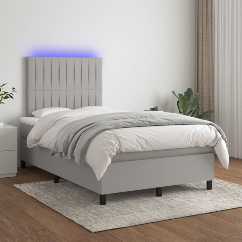 vidaXL Boxspringbett mit Matratze & LED Hellgrau 120x200 cm Stoff vidaXL Boxspringbett mit Matratze & LED Hellgrau 120x200 cm Stoff