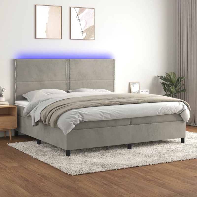 vidaXL Boxspringbett mit Matratze & LED Hellgrau 200x200 cm Samt vidaXL Boxspringbett mit Matratze & LED Hellgrau 200x200 cm Samt